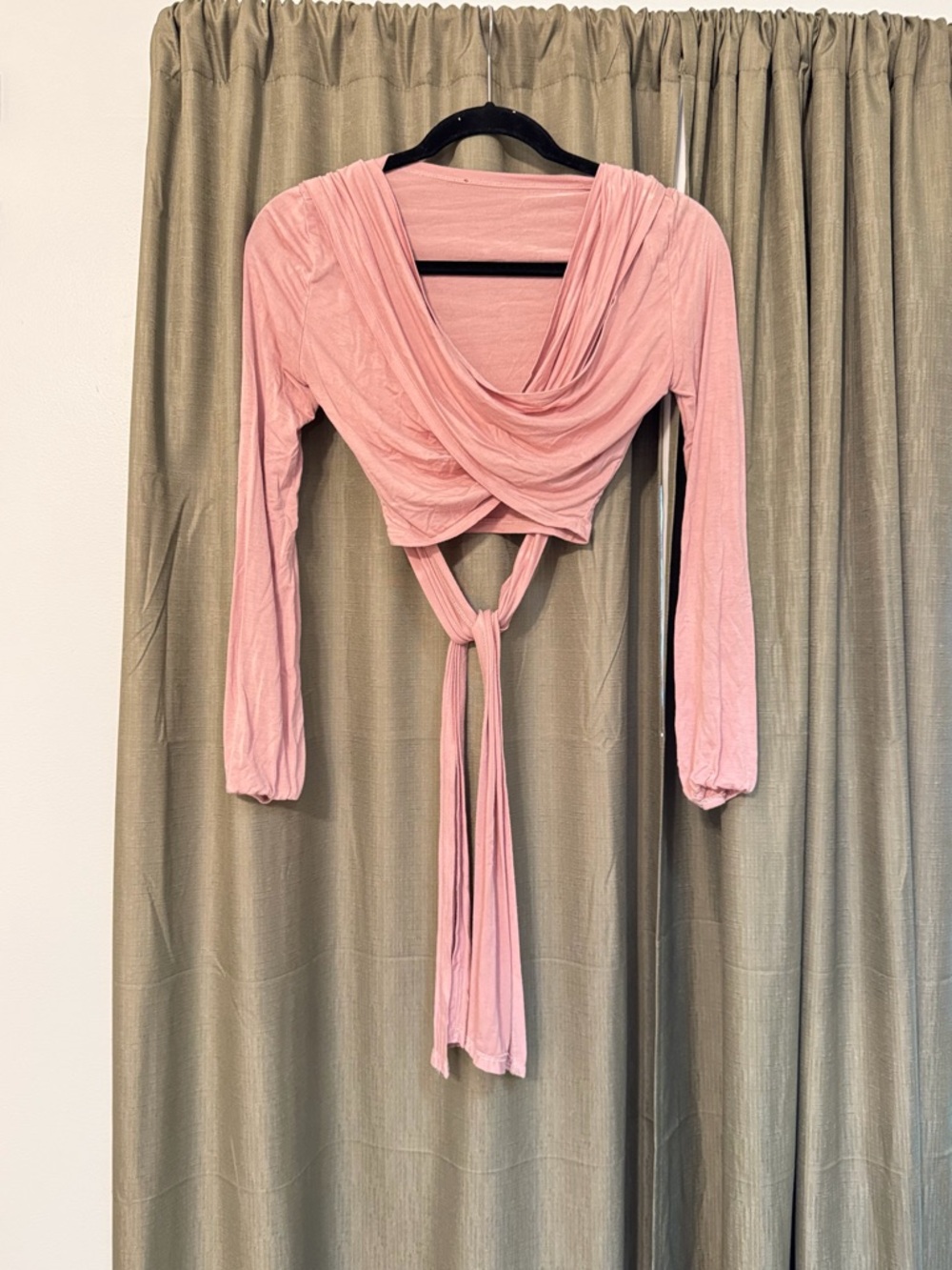 Pink Draped Tie-Front Long Sleeve Top